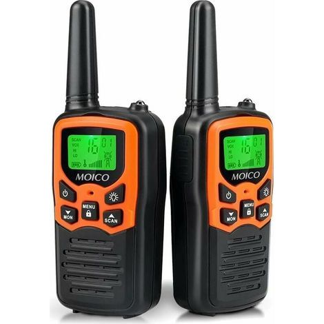Talkie walkie longue portée 3-5 miles – 22 canaux FRS – Écran LCD rétro-éclairé – Fonction VOX mains libres – Lot de 2 oranges (1/5)