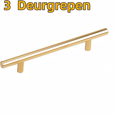 3 - Poignées de porte - Conviennent pour armoires, penderies et tiroirs - Solides - Aluminium - Design simple - Entraxe : 128 mm / Longueur : 200 mm - Doré (1/5)