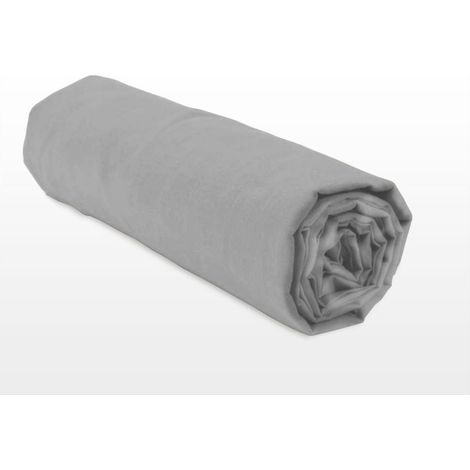 Drap housse uni coton 57 fils gris clair 180x200 cm bonnet 25cm