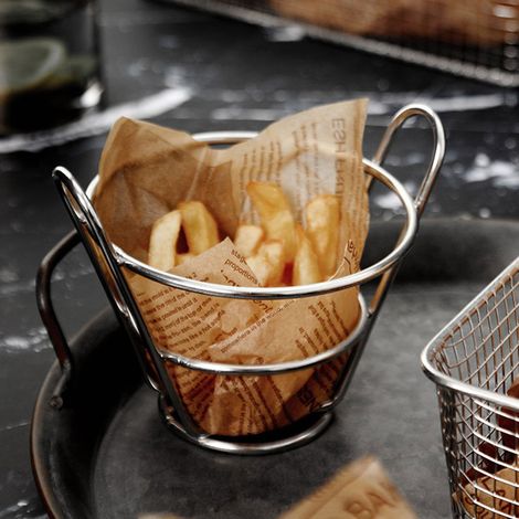 Panier à apéritif en acier inoxydable 304, mini panier à frites, panier à pain et à en-cas de style restaurant occidental, panier rond à double poignée J13449 (1/4)