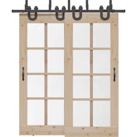 Schiebetürbeschlag-Set 200 cm Stahl Schwarz