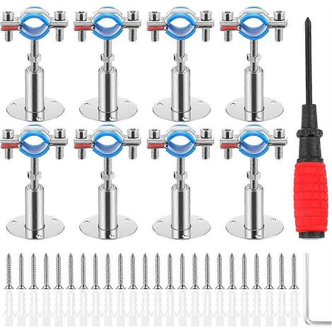 Lot de 8 supports de fixation murale ou plafond en acier inoxydable 304 pour tuyaux de diamètre extérieur 3/4" (25-27 mm), hauteur réglable de 50 à 100 mm. (1/5)