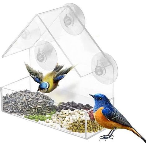 Casita para pájaros，Casita para pájaros para la ventana，Casita para pájaros con ventosas，Comedero para pájaros transparente para ventana (1/5)