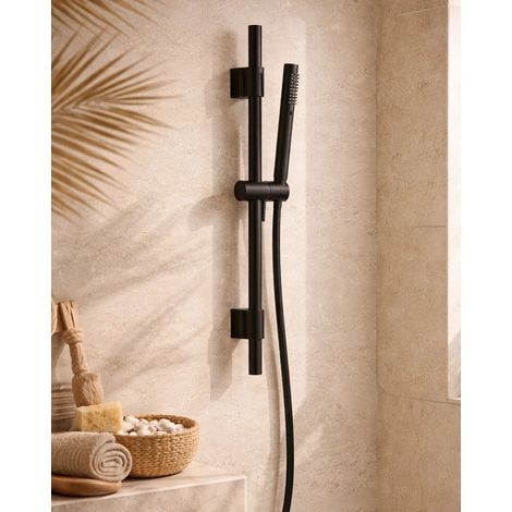 Exagonshop Asta doccia tonda con saliscendi in ottone nero opaco