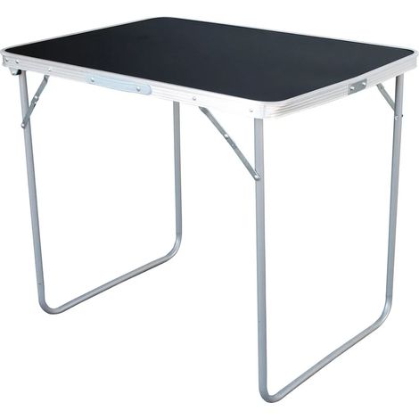 Table de camping XL, table pliante, noire, pliable, poignée de transport, aluminium, 80 x 60 x 68 cm (1/2)