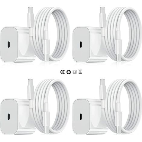 Lot de 4 chargeurs pour iPhone - Chargeur rapide - Adaptateur + câble de 2 m 20 W USB-C Blanc (NT) (1/5)