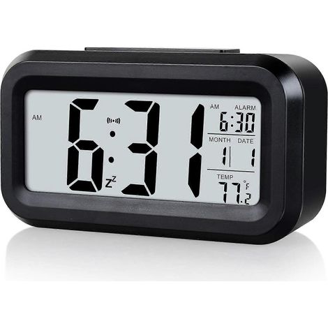 Réveil numérique pour enfants, fonctionne sur piles, fonction snooze, veilleuse intelligente, installation facile, horloge de bureau pour chambre, noir (1/4)