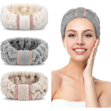 (Weiß, Grau, Khaki) Set mit 4 Mikrofaser-Spa-Stirnbändern für die Hautpflege – zur Gesichtsreinigung – für Damen (1/5)