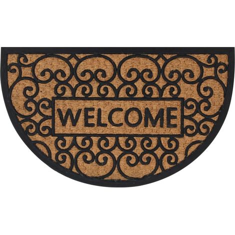 Tapis de porte demi-rond antidérapant intérieur extérieur 45 x 75 cm en caoutchouc noir