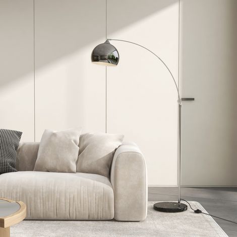 Verstellbare Bogenstehlampe im Vintage-Stil mit Marmorsockel, 40-W-E27-Glühbirne, Maße 100–115 cm (L) x 30 cm (B) x 170–180 cm (H), schwarz und grau