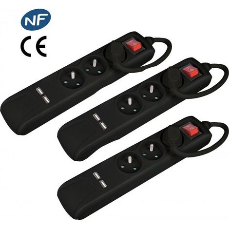 Lot De 3 Blocs 3 Prises Interrupteur 2 Ports Usb Noir Fnbku03 Black X3 De La Marque Pullman (1/2)