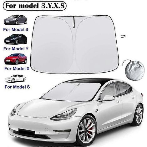 Pare-soleil de pare-brise pour voiture (1 pièce) - Visière de protection solaire pour vitre avant - Parasol pour voiture Tesla Model 3 YSX - Accessoire pare-soleil (1/5)