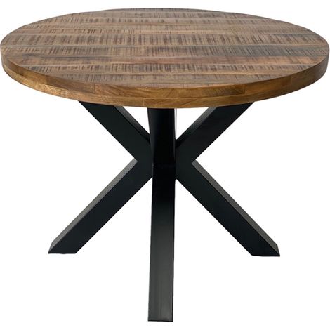 Industrial Round X Leg Dining Table - Mango Wood/Iron - L150 x W150 x H76 cm - Mango PP Saw Finish