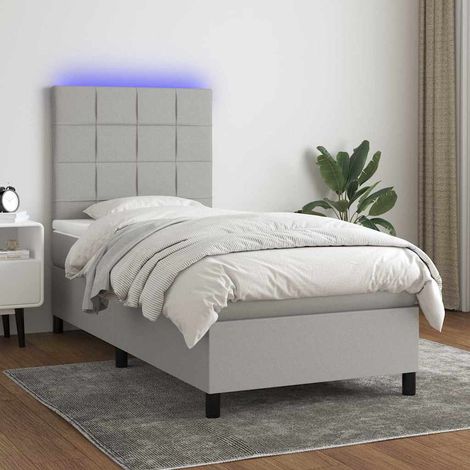 Cama box spring colchón y luces LED tela gris claro 80x200 cm (1/5)