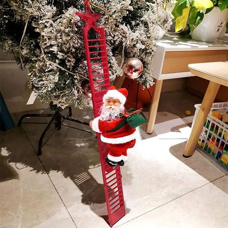Échelle d'escalade électrique Père Noël - Décoration de Noël avec musique qui grimpe et descend - Échelle électrique rouge - 56 cm de long - Poupée 19 x 9 cm (1/4)