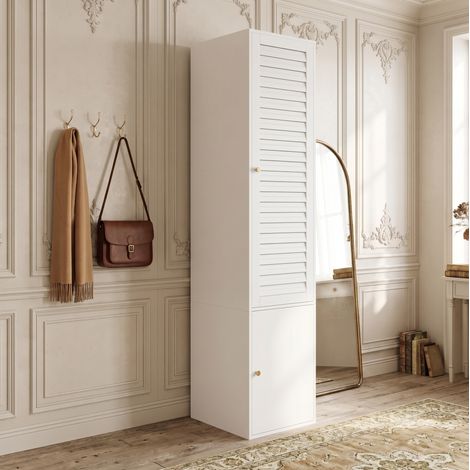 Armadio guardaroba a 1 anta a lamelle 45 x 50 x 200 cm bianco DESVIAE (1/5)