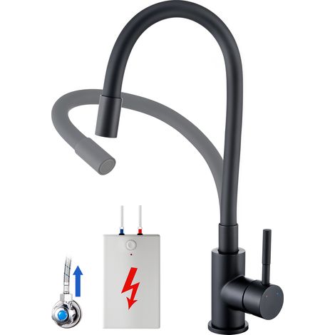 Niederdruck flexibler Wasserhahn Küche Armatur, 360° schwenkbare Küchenmischbatterien, Einhebelmischer für Kaltwasser und einen Wasserboiler konzipiert, Schwarz (1/5)