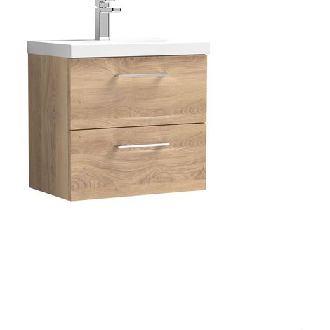 Balterley  Contemporary Bathroom Wall Hung 2-Drawer Vanity & Basin, Bleached Oak, 600mm (1/4)