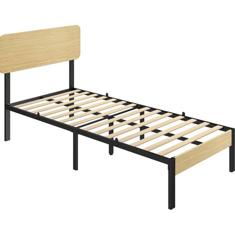 Estructura de cama 90 x 200 cm con cabecero, cama plataforma metálica con almacenaje (1/5)