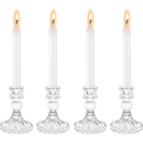 4 bougeoirs en verre transparent conique, bougeoirs décoratifs (1/5)