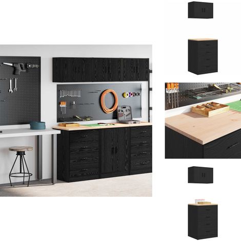 Armoires de garage 2 pcs noir bois d'ingénierie - Armoire De Garage - Armoires De Garage - Armoire De Rangement De Garage - Armoire À Outils (1/5)