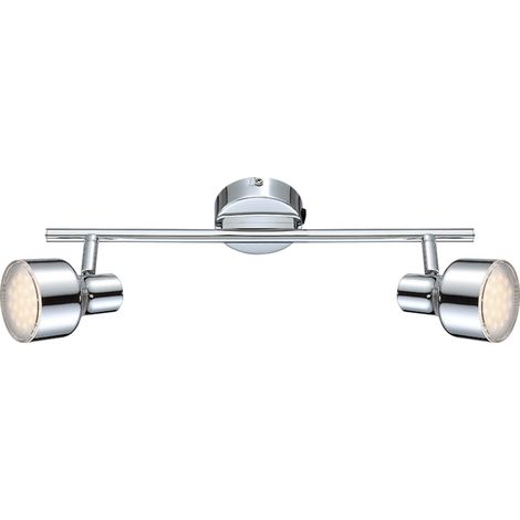 Deckenleuchte Deckenlampe Spotlampe Spotleuchte Wohnzimmerlampe Flurleuchte, 2 Flammig Spots beweglich, Chrom klar, 2x LED 4W 250Lm warmweiß, LxBxH 38x8x16cm