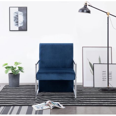 Fauteuil à pieds chromés, velours bleu (1/5)
