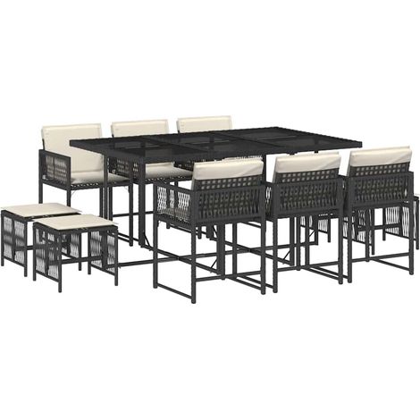 Maison Exclusive - 11-tlg. Garten-Essgruppe mit Kissen Schwarz Po