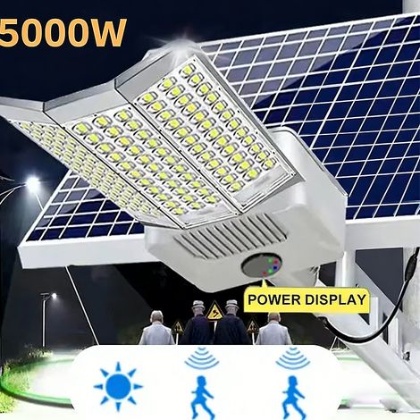 Bextsrack 5000 W Réverbères solaires extérieurs, parking, 12V,IP67,Avec fonction de détection de présence humaine et télécommande (1/5)