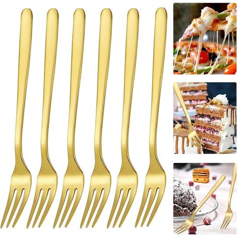 Dessert Forks for Cake Dessert Fruit Dinner Table Forks Stainless Steel Small Gold (1/5)