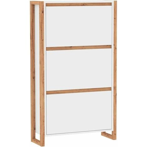 Denver 49A Schuhschrank Weiß und Eiche 70 cm