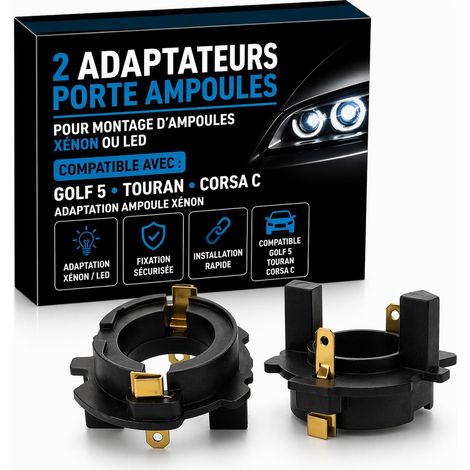 2 Adaptateurs Porte Ampoules GOLF 5 TOURAN CORSA C 2 ADAPTATEURS PORTE AMPOULES XÉNON COMPATIBLE AVEC AUDI - ADAPTATION AMPOULE (1/2)