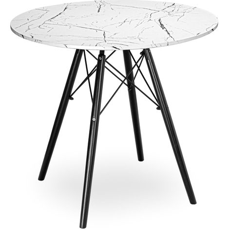 PARIS BLACK DTW runder Tisch 80 cm weißer Marmor