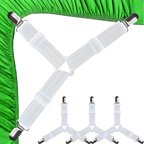 Attache Drap Housse - Sangle Ajustable Et Pinces Métalliques - Pour Lit Et Canapé - Lot De 4 Pièces (1/5)