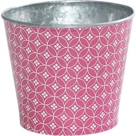 Cache-pot rond en fer-blanc rose, diam. 12,5, H. 10,5 cm (lot de 10) (1/2)