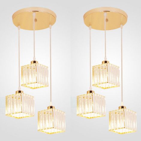 2pcs Moderno lampadario di cristallo a tre teste, plafoniera E27, altezza regolabile,illuminazione decorativa,lampada da studio, lampada da bar (oro) (1/5)