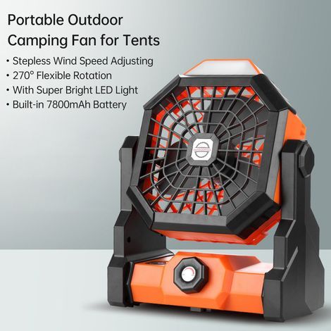 Ventilateur de camping portable Aoresac pour tentes, vitesse réglable en continu, rotation à 270°, avec lumière LED et crochet de suspension, batterie 7800 mAh, silencieux, idéal pour le camping, la m (1/2)