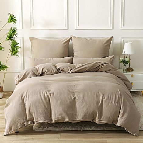 Housse de Couette 220x240 Gaze de Coton - Beige-Café (1/5)