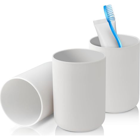 Pot à brosse à dents, lot de 3, plastique de qualité alimentaire, totalement incassable (blanc)