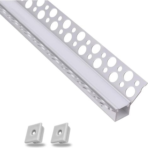 Profil de Jonction 2 Métres Pour Panneaux en Placoplâtre avec Goulotte Pour LED à Encastrer+Couvercle à Lumière Continue (Angle Intérieur - Aluminium)