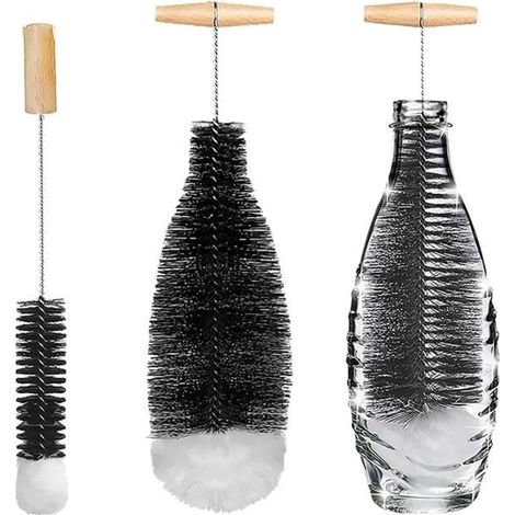 Goupillon pour bouteille en verre, lot de 2 goupillons, nettoyage doux et sans rayures, nettoyant pour bouteilles (1/4)