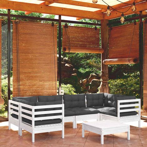 vidaXL Muebles de jardín 7 pzas con cojines blanco madera de pino (1/5)