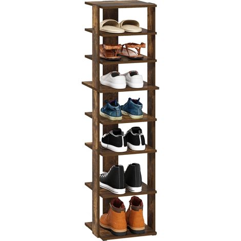 Compact Étagère À Chaussures, Organisateur À 8 Niveaux, Rangement pour Chaussures, pour Placard, Entrée, Bureau, Garage, Pin Ambré (1/5)