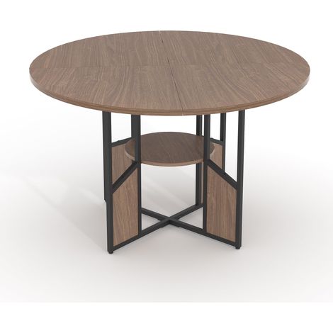Table ronde à manger 150 cm style ferme avec étagère cadre métall (1/5)