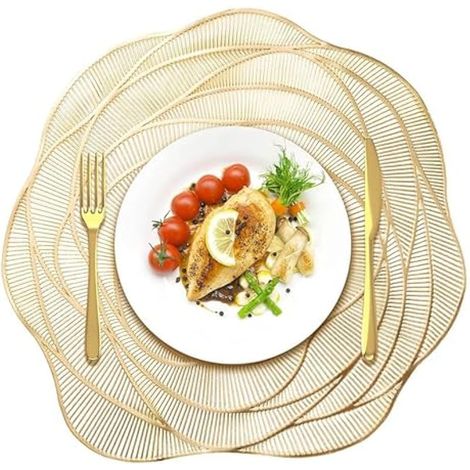 Lot de 6 sets de table ronds dorés de 38,1 cm en vinyle résistant à la chaleur pour table à manger, fête, mariage, vacances, décoration de table, doré (1/4)