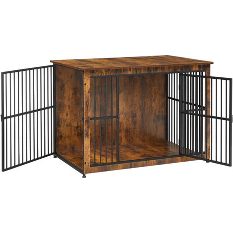 Feandrea Meuble Cage Pour Chien, Table d’Appoint, Niche Moderne pour Chiens jusqu’à 37 kg, Cage Solide pour Chien avec Fond Plein, Maison de Chien à Double Porte, Marron Rustique (1/5)
