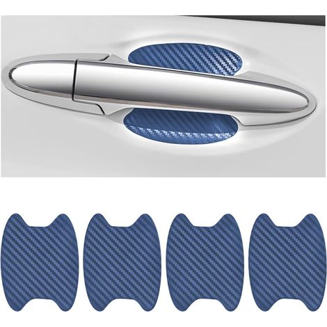 4PCS Autocollants Voiture Extérieur, Film de Protection Universel en Fibre de Carbone Anti-Rayures pour Poigné Porte Voiture, Convient à la Plupart des Poignés Porte Voiture (Bleu) (1/5)