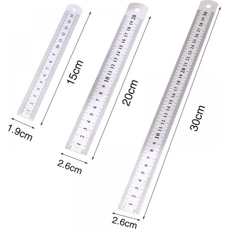 Ensemble de règles de précision en acier 3 pièces 15 cm (6 pouces), 20 cm (8 pouces), 30 cm (12 pouces) Règle en acier argenté (1/5)