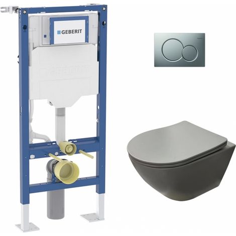 Pack Geberit UP320 + Cuvette sans bride KELOS Flush Gris Clair + Plaque Sigma Chromé Mat (1/5)