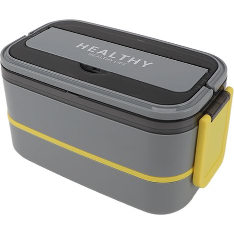 Doppellagige Bento-Box mit Fächern, Edelstahl 316, tragbare Lunchbox mit Besteck für Arbeit, Schule und Büro, 1400 ml, Grau (1/5)